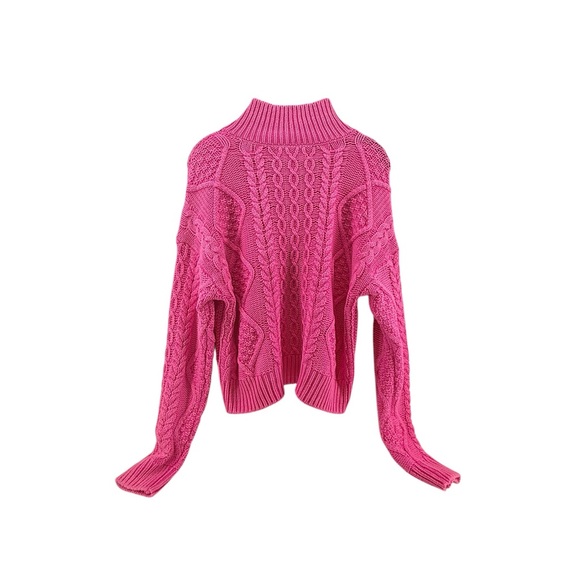 Lucky Brand Cable Knit Quarter Zip Pink Turtleneck Cotton Blend Sweater - Picture 7 of 7